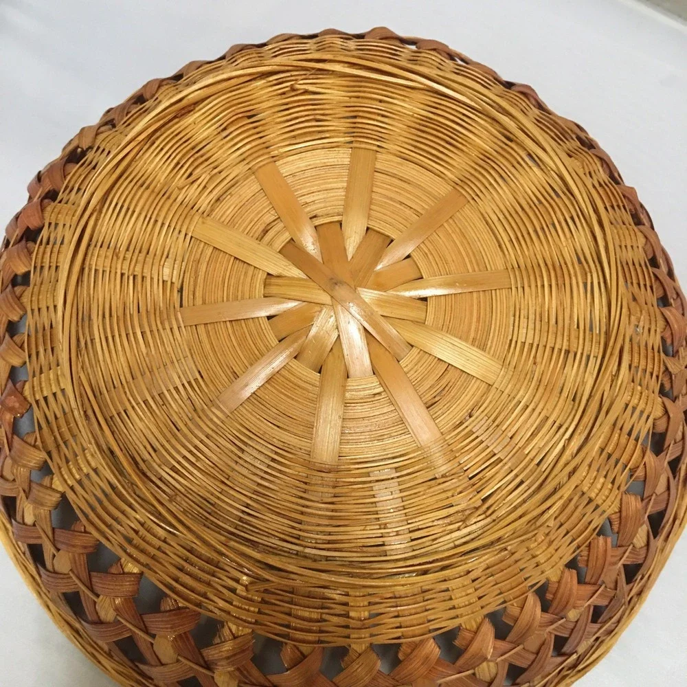 Woven Wicker Basket Bowl Home Decor 9.5in Brown Round Lattice Design Cottagecore
